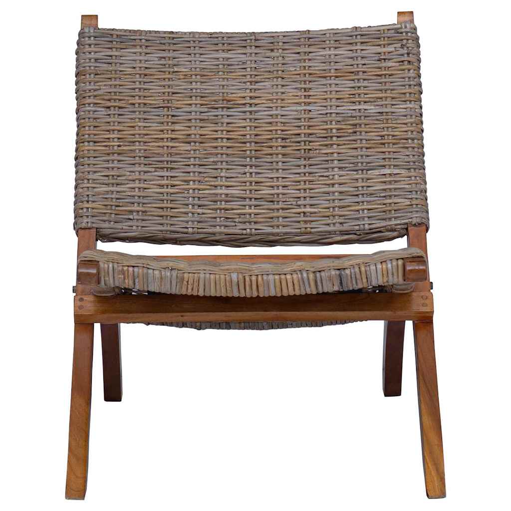 285803 vidaXL Relaxing Chair Natural Kubu Rattan and Solid Mahogany Wood - Brown - 60 x 77 x 70 cm