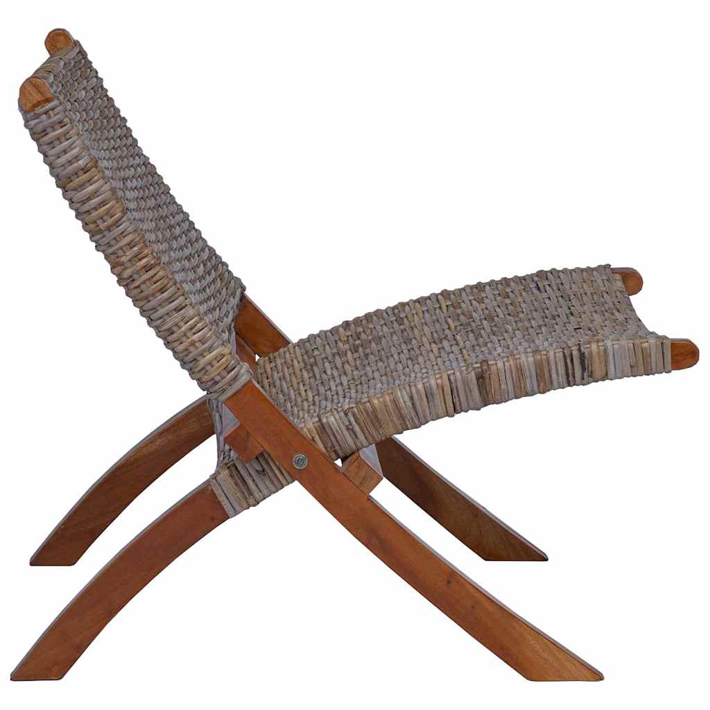 285803 vidaXL Relaxing Chair Natural Kubu Rattan and Solid Mahogany Wood - Brown - 60 x 77 x 70 cm