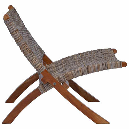 285803 vidaXL Relaxing Chair Natural Kubu Rattan and Solid Mahogany Wood - Brown - 60 x 77 x 70 cm