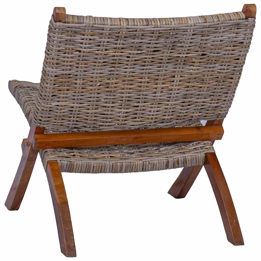 285803 vidaXL Relaxing Chair Natural Kubu Rattan and Solid Mahogany Wood - Brown - 60 x 77 x 70 cm