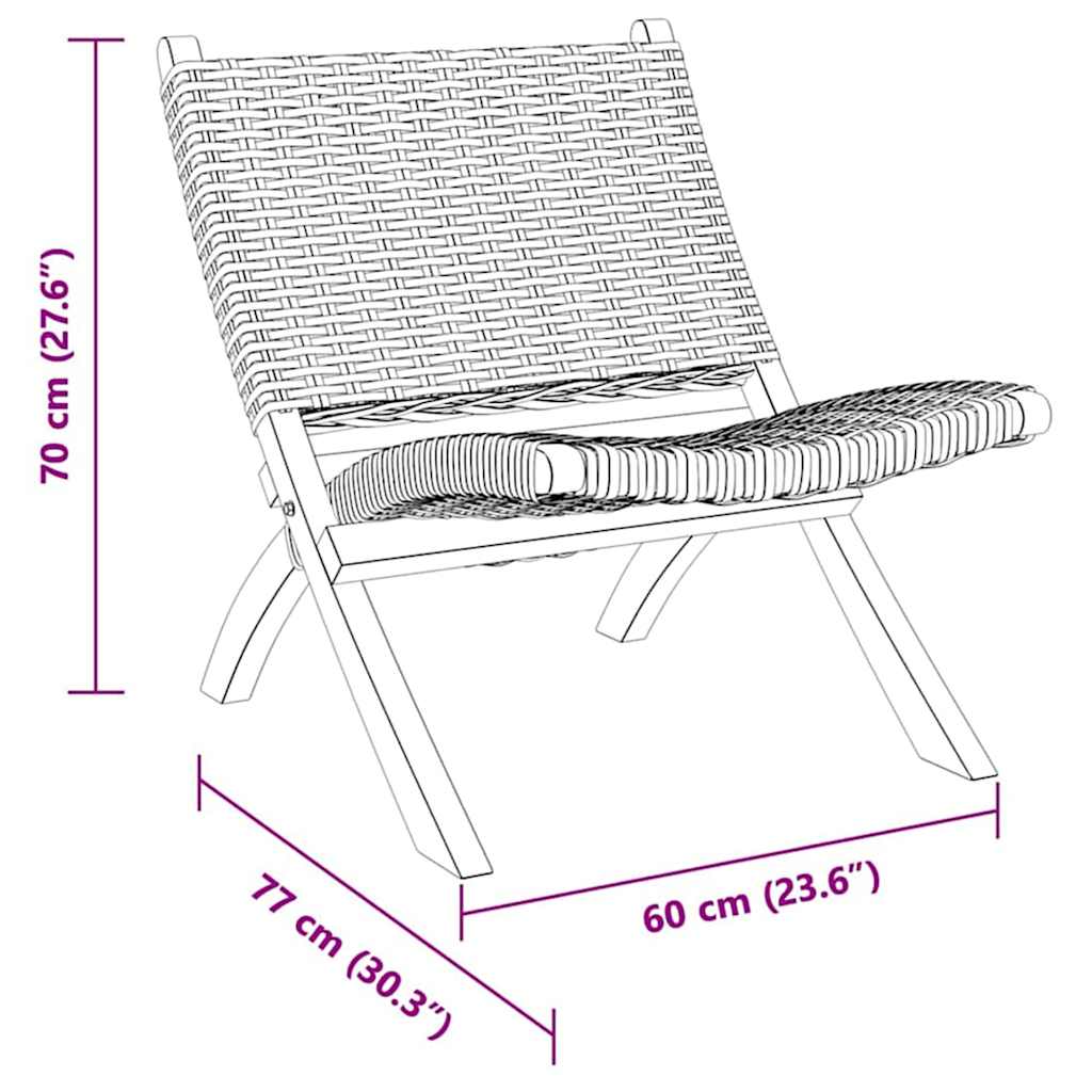 285803 vidaXL Relaxing Chair Natural Kubu Rattan and Solid Mahogany Wood - Brown - 60 x 77 x 70 cm