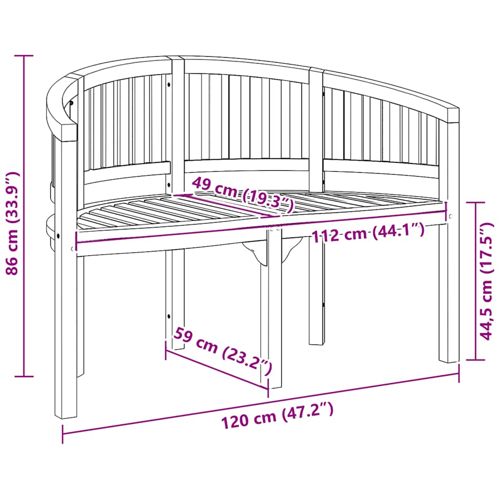 vidaXL Banana Bench 120 cm Solid Teak Wood - Brown