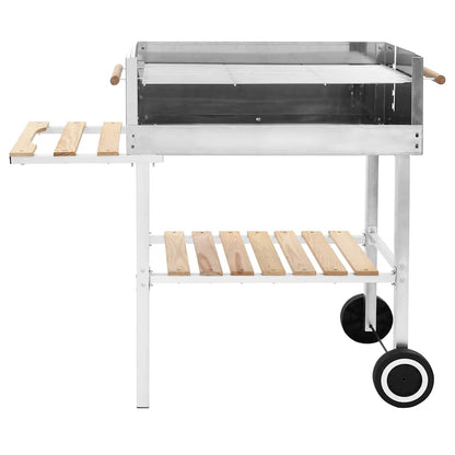 vidaXL XXL Trolley Charcoal BBQ Grill Stainless Steel with 2 Shelves - Silver