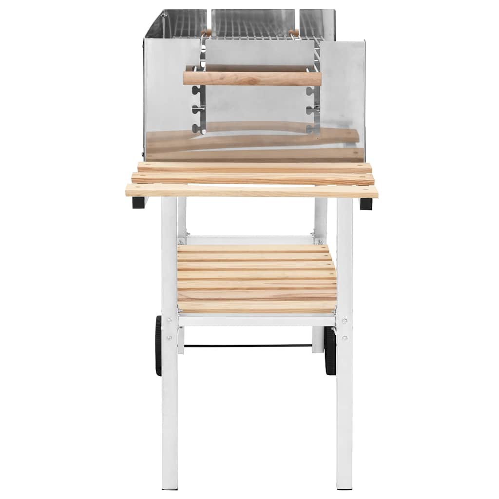 vidaXL XXL Trolley Charcoal BBQ Grill Stainless Steel with 2 Shelves - Silver