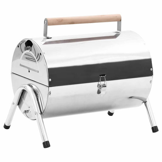 vidaXL Portable Tabletop Charcoal BBQ Grill Stainless Steel Double Grids - Silver