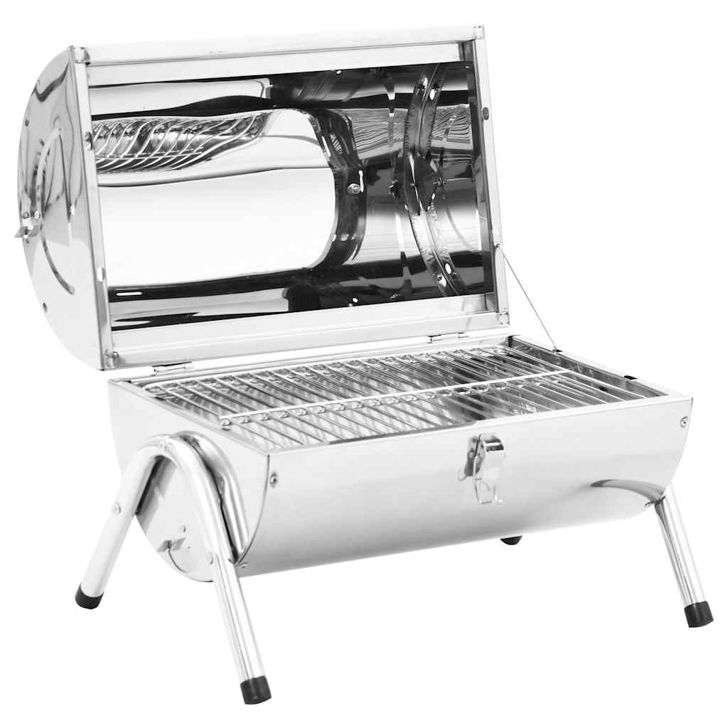 vidaXL Portable Tabletop Charcoal BBQ Grill Stainless Steel Double Grids - Silver
