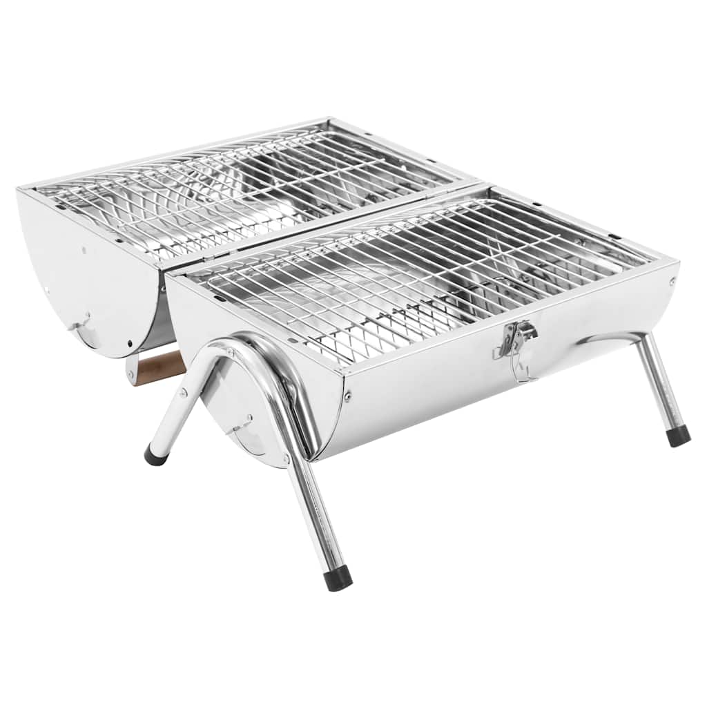 vidaXL Portable Tabletop Charcoal BBQ Grill Stainless Steel Double Grids - Silver
