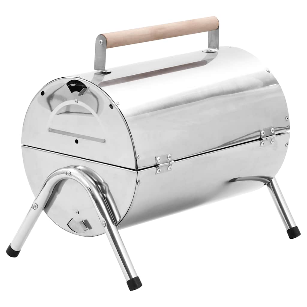 vidaXL Portable Tabletop Charcoal BBQ Grill Stainless Steel Double Grids - Silver