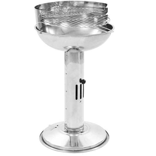 vidaXL Pedestal Charcoal BBQ Grill Stainless Steel - Silver