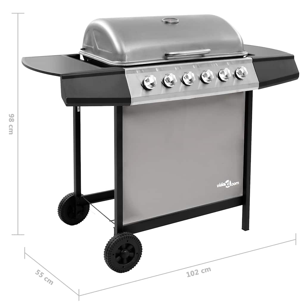 vidaXL Gas BBQ Grill with 6 Burners Black and Silver (FR/BE/IT/UK/NL only)