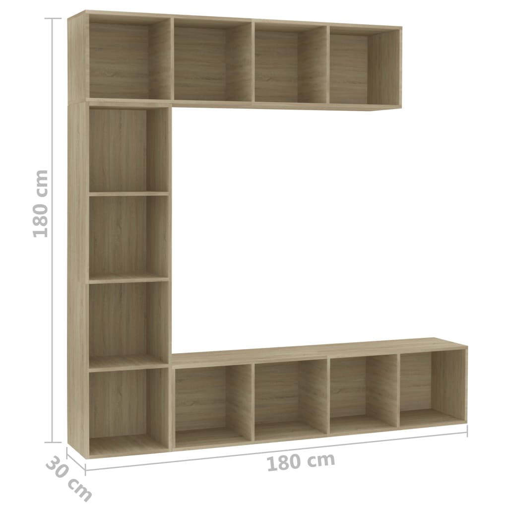vidaXL 3 Piece Book/TV Cabinet Set Sonoma Oak 180x30x180 cm - Brown
