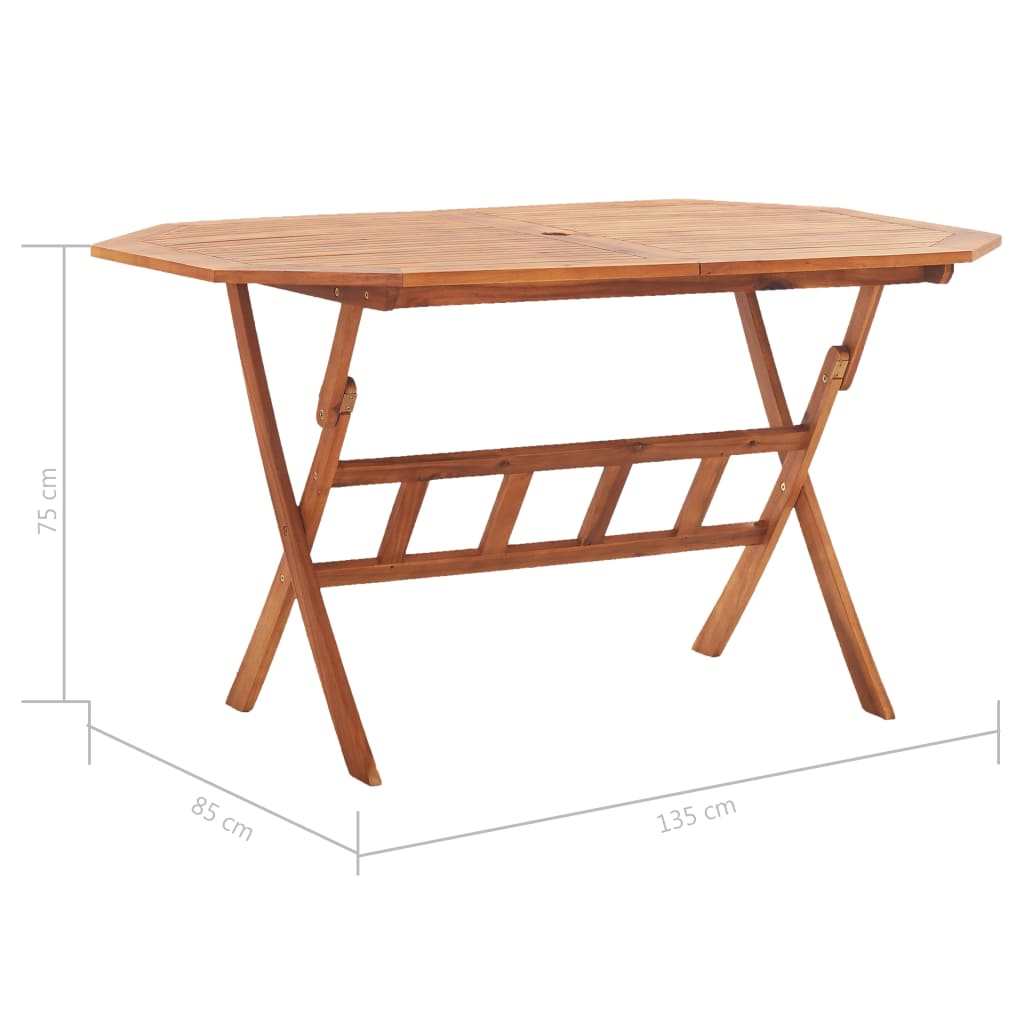 vidaXL Folding Garden Table 135x85x75 cm Solid Acacia Wood - Brown