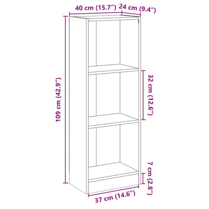800830 vidaXL 3-Tier Book Cabinet Grey 40x24x109 cm Engineered Wood