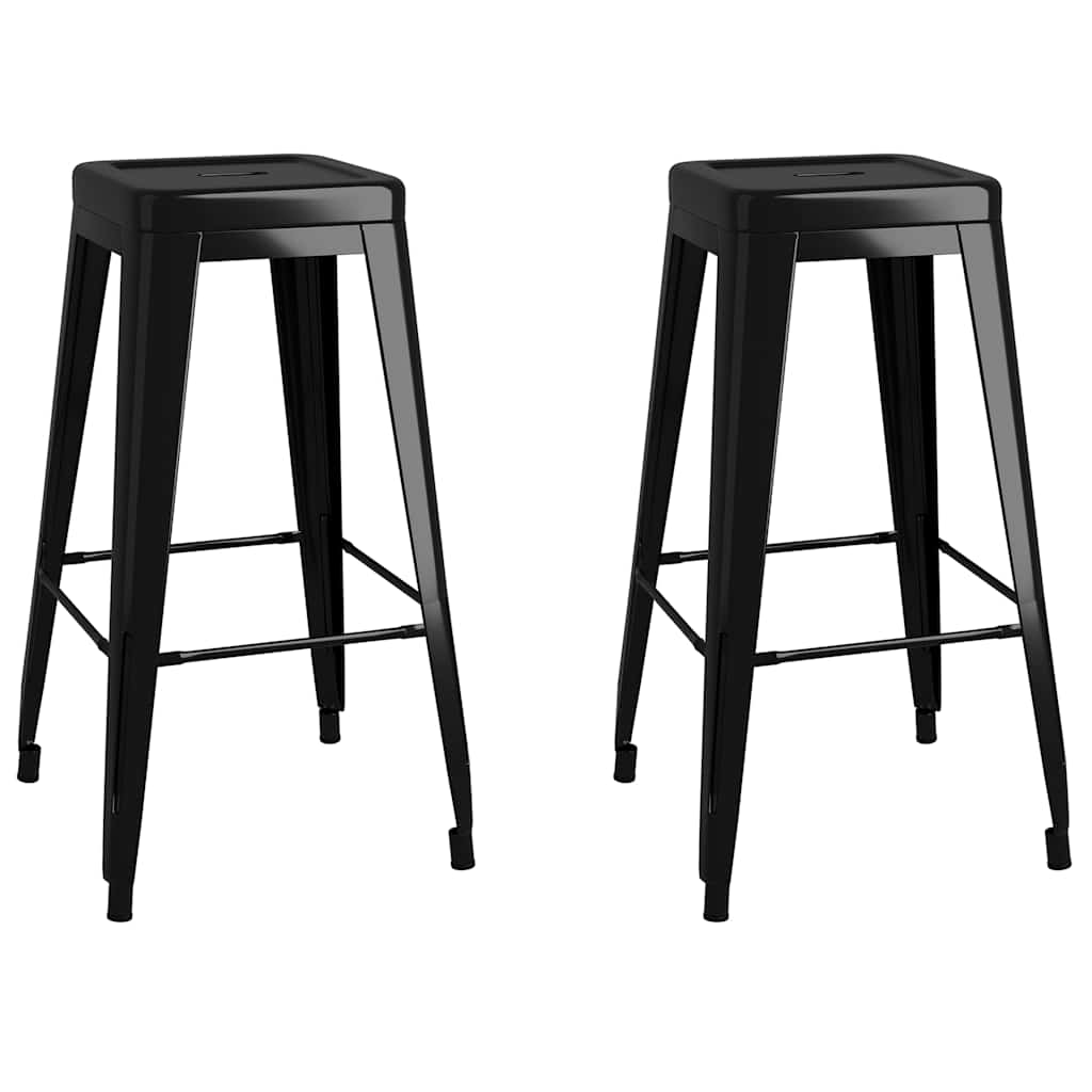 vidaXL Bar Stools Stackable 2 pcs Black Metal - 43 x 43 x 77 cm