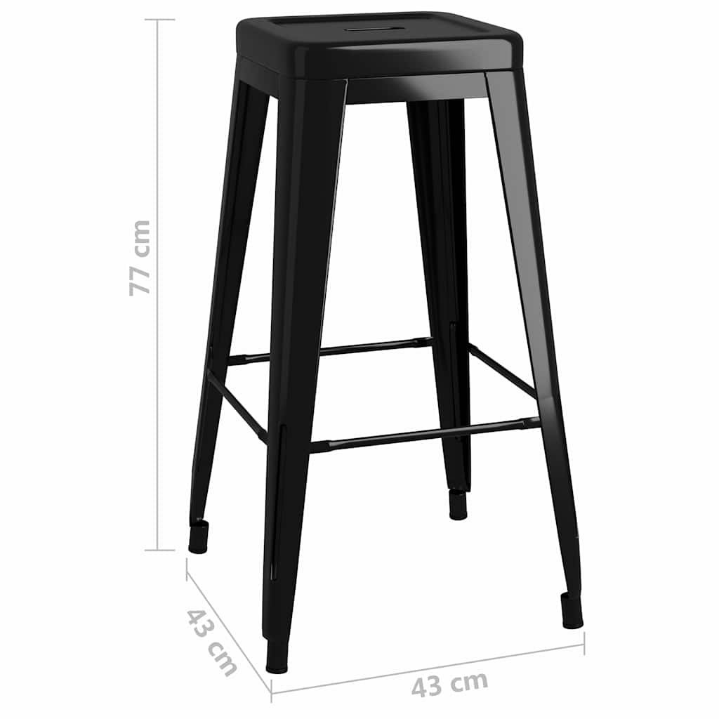 vidaXL Bar Stools Stackable 2 pcs Black Metal - 43 x 43 x 77 cm