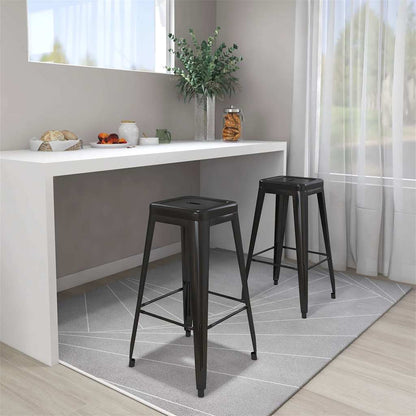 vidaXL Bar Stools Stackable 2 pcs Black Metal - 43 x 43 x 77 cm