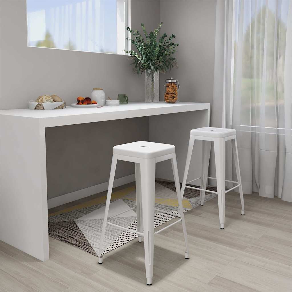 vidaXL Bar Stools Stackable 2 pcs White Metal - 43 x 43 x 77 cm