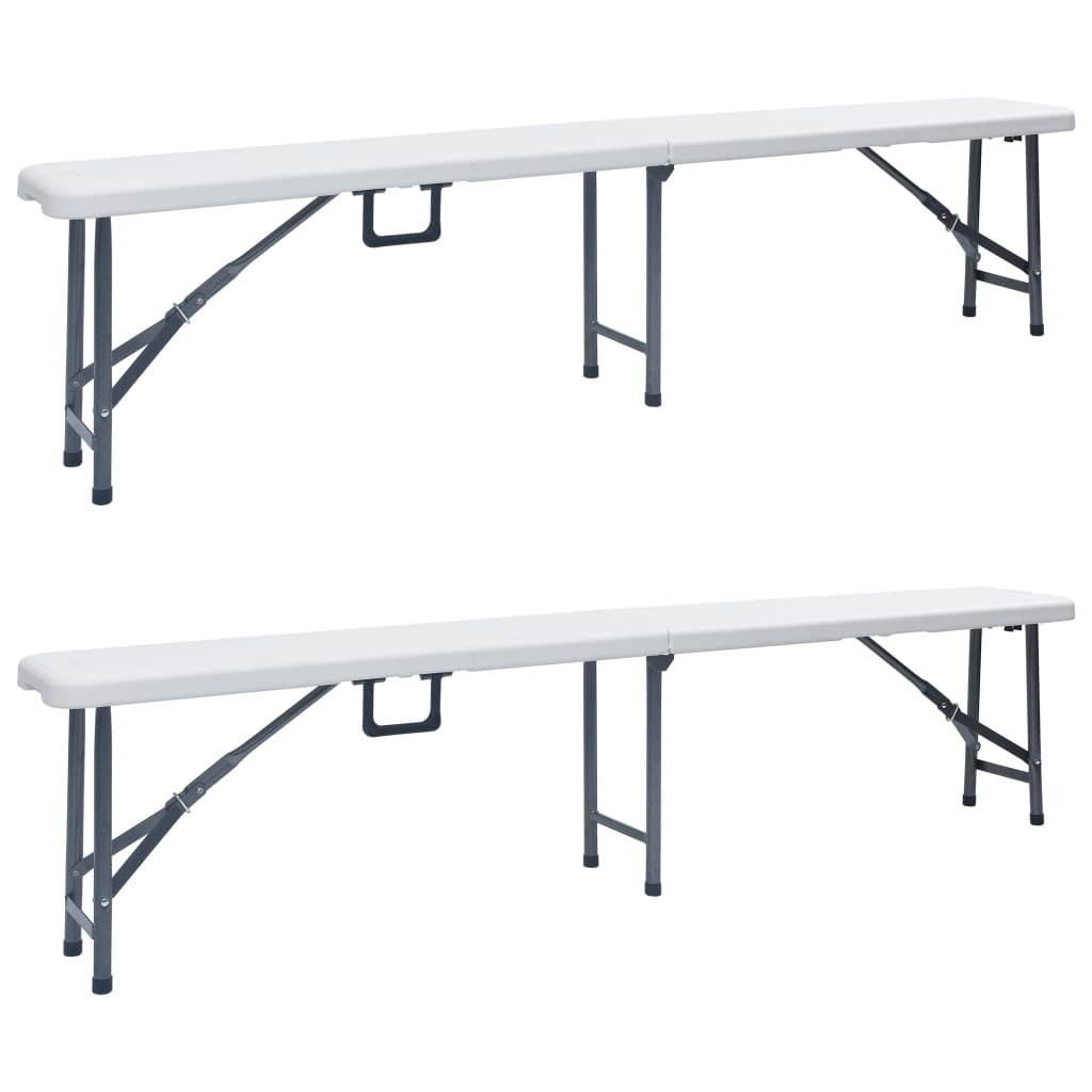 vidaXL Folding Garden Benches 2 pcs 180 cm HDPE White