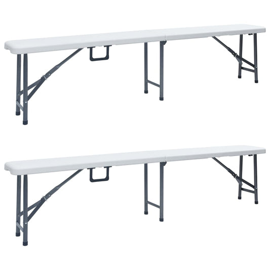 vidaXL Folding Garden Benches 2 pcs 180 cm HDPE White