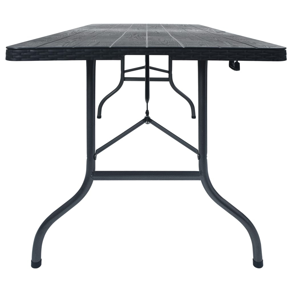 vidaXL Folding Garden Table Black 180x75x72 cm HDPE Imitation Rattan