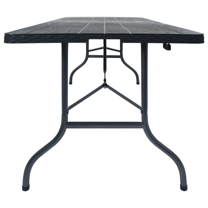 vidaXL Folding Garden Table Black 180x75x72 cm HDPE Imitation Rattan