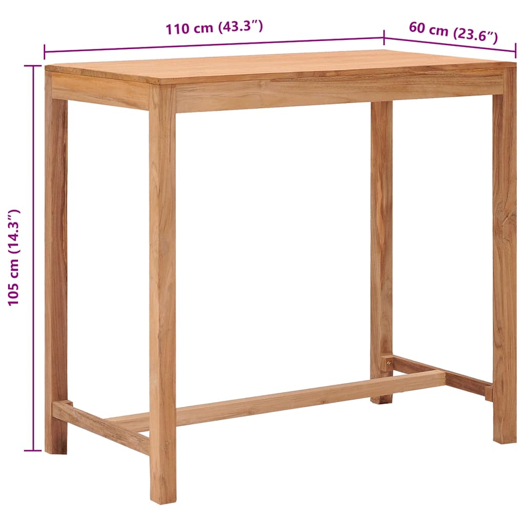 vidaXL Garden Bar Table 110x60x105 cm Solid Teak Wood - Brown