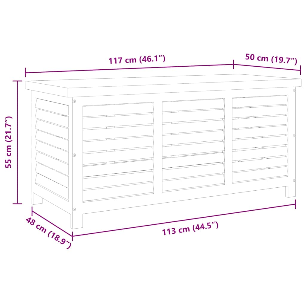 vidaXL Garden Storage Box 117x50x55 cm Solid Eucalyptus Wood - Brown - 117 x 55 x 50 cm