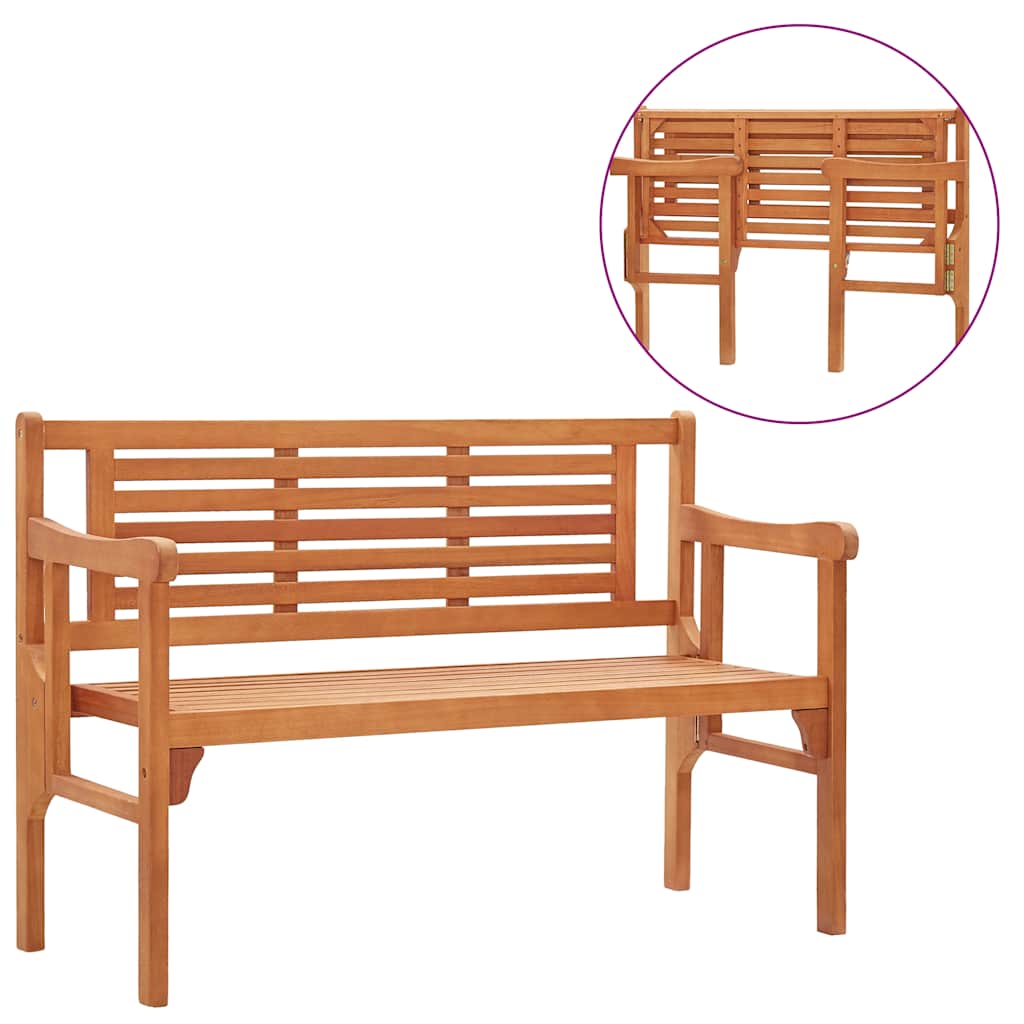 vidaXL Foldable Garden Bench 120 cm Solid Eucalyptus Wood - Brown - 120 x 53 x 81 cm