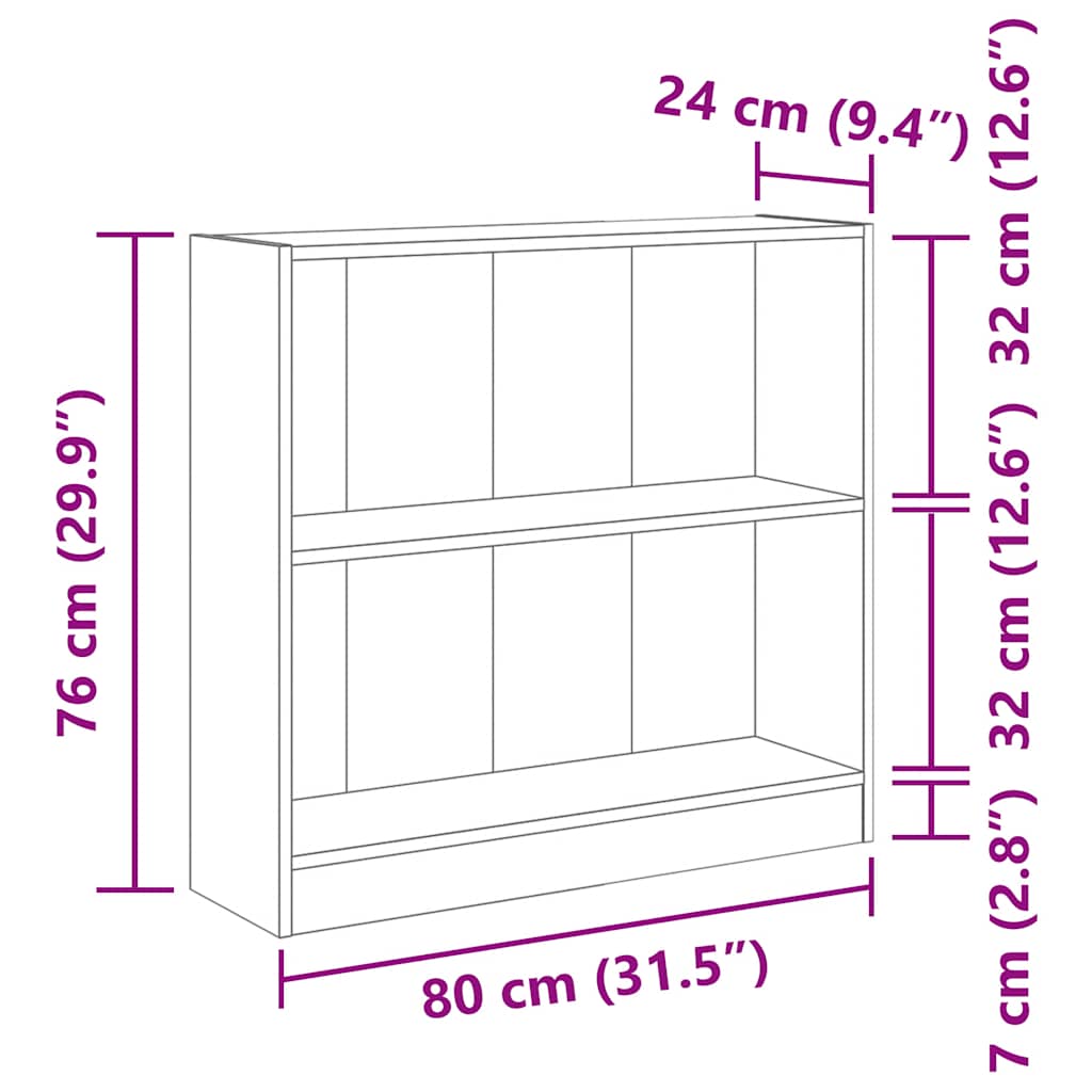 vidaXL Bookcase Sonoma Oak 80x24x75 cm Engineered Wood - Brown