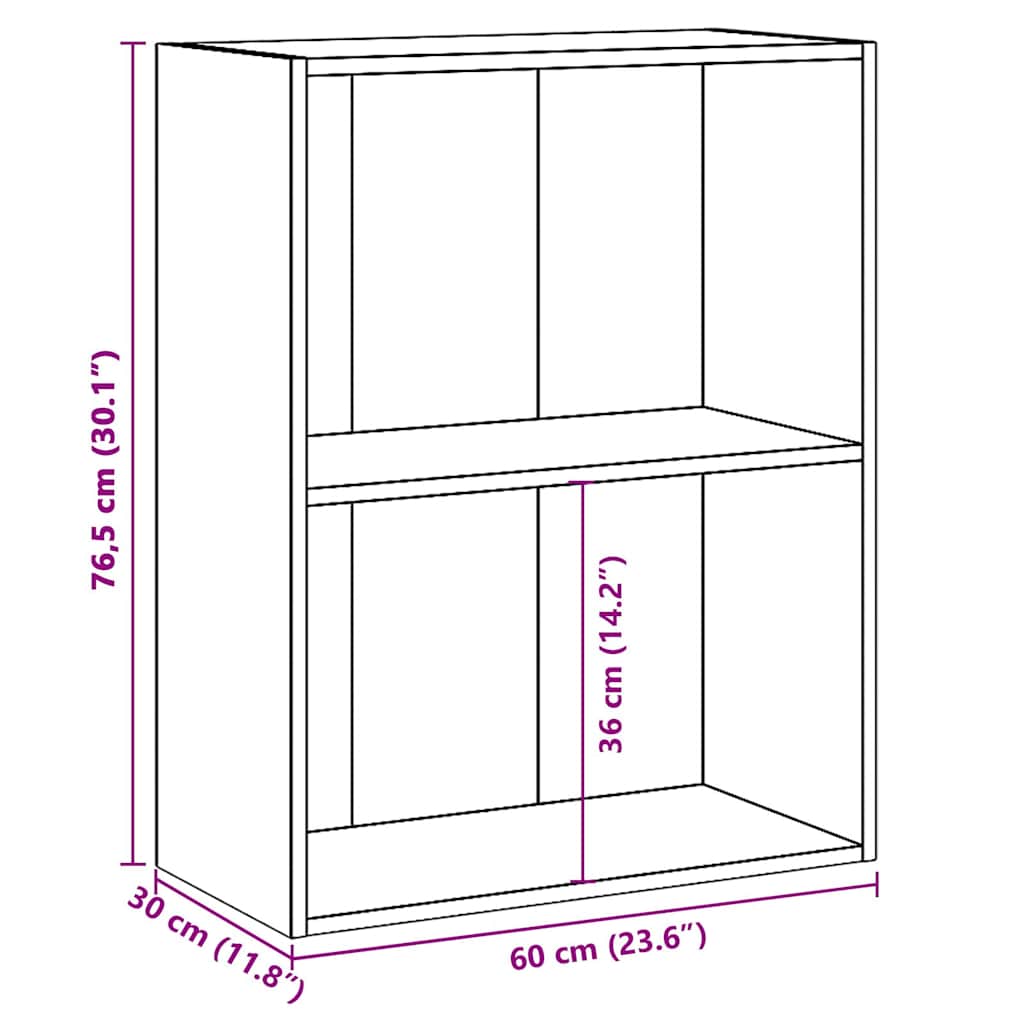 vidaXL Bookcase Sonoma Oak 60x30x76,5 cm Engineered Wood - Brown - Medium