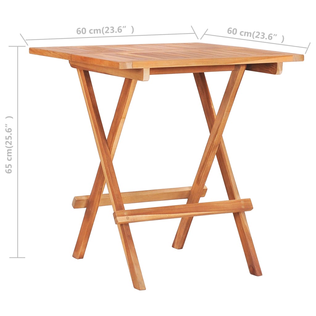 vidaXL Folding Bistro Table 60x60x65 cm Solid Teak Wood - Brown