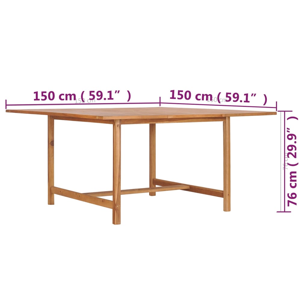 vidaXL Garden Table 150x150x76 cm Solid Teak Wood - Brown