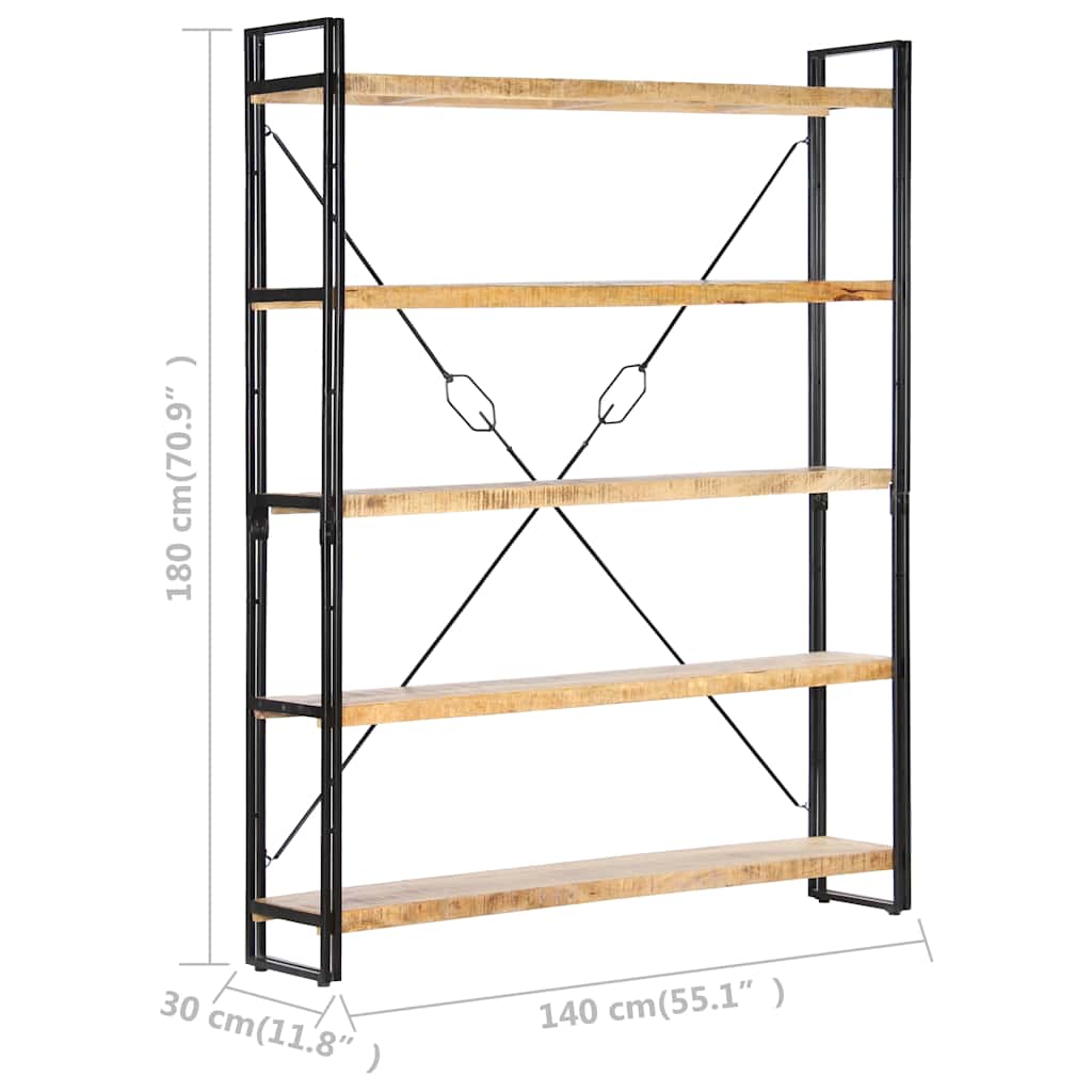vidaXL 5-Tier Bookcase 140x30x180 cm Solid Mango Wood - Brown
