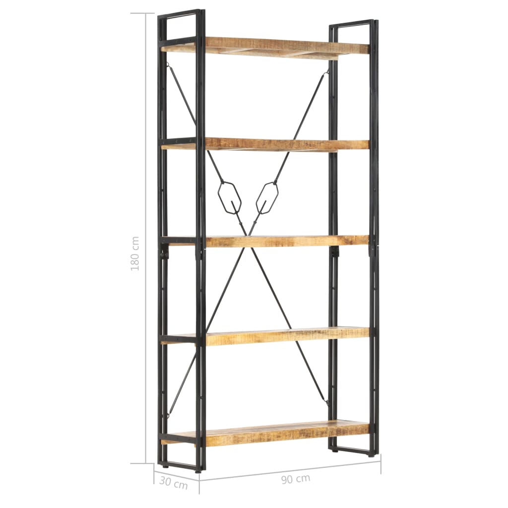 vidaXL 5-Tier Bookcase 90x30x180 cm Solid Mango Wood - Brown