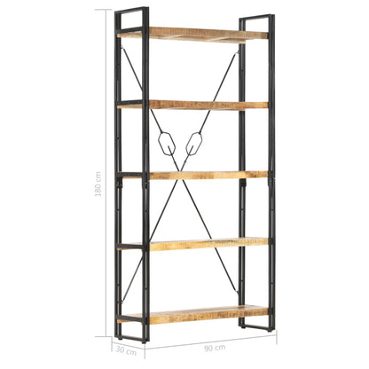 vidaXL 5-Tier Bookcase 90x30x180 cm Solid Mango Wood - Brown