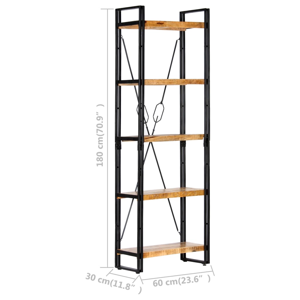 vidaXL 5-Tier Bookcase 60x30x180 cm Solid Mango Wood - Brown