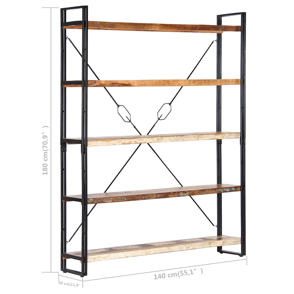 vidaXL 5-Tier Bookcase 140x30x180 cm Solid Reclaimed Wood - Brown
