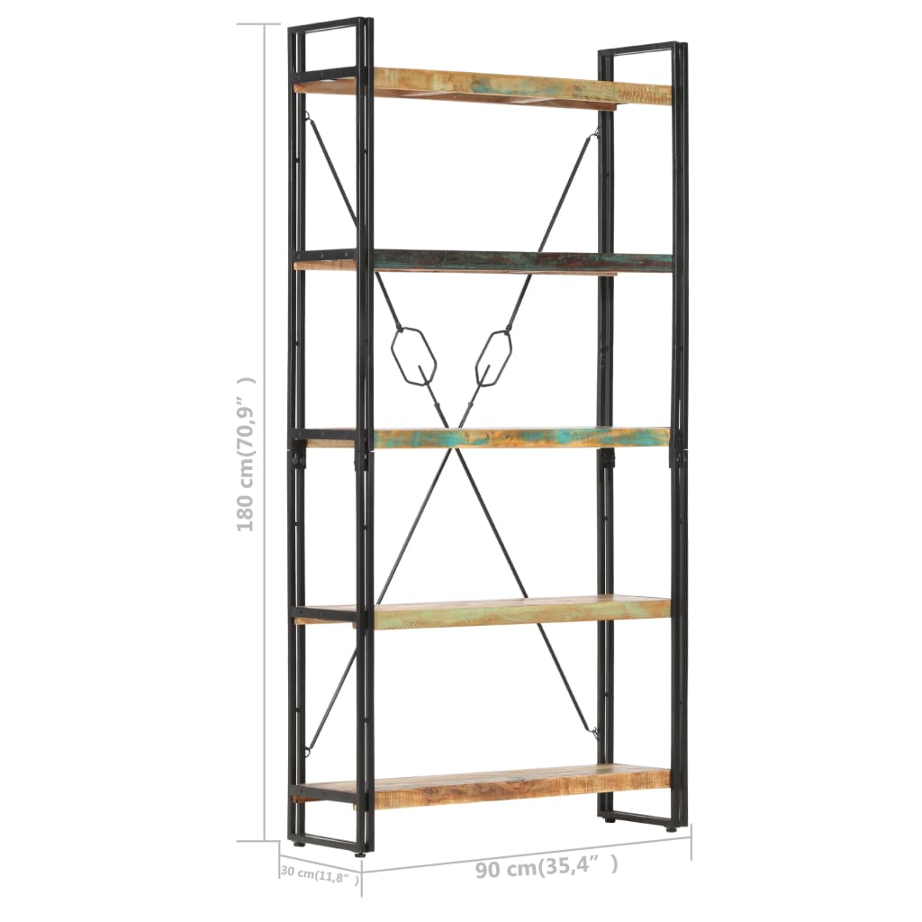 vidaXL 5-Tier Bookcase 90x30x180 cm Solid Reclaimed Wood - Brown