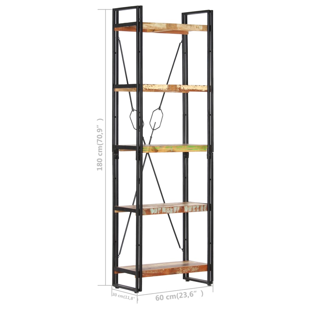 vidaXL 5-Tier Bookcase 60x30x180 cm Solid Reclaimed Wood - Brown