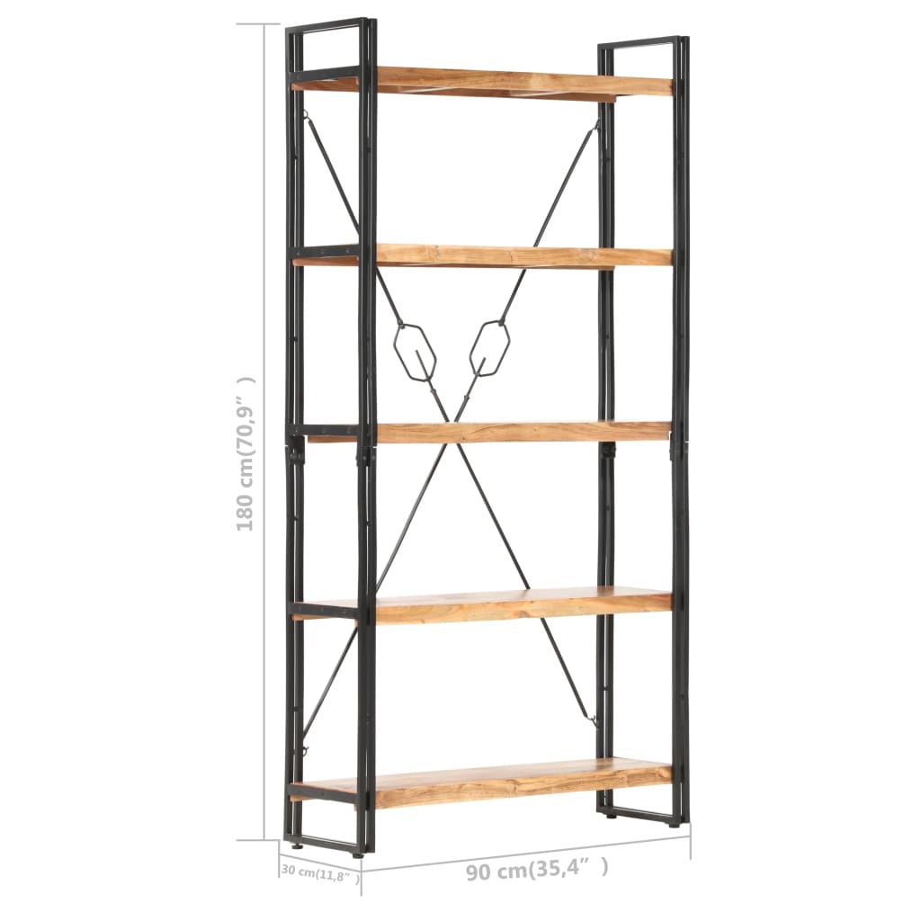vidaXL 5-Tier Bookcase 90x30x180 cm Solid Acacia Wood - Brown