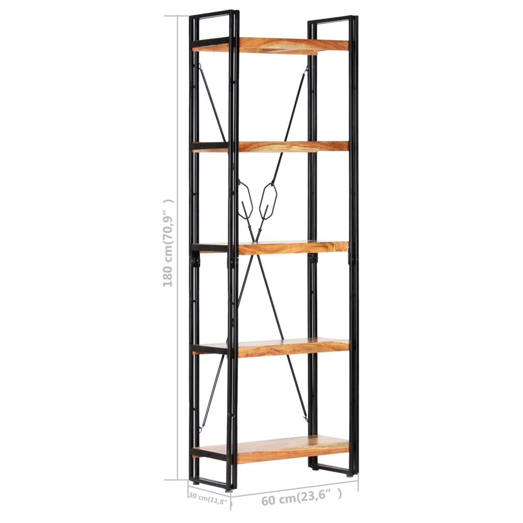 vidaXL 5-Tier Bookcase 60x30x180 cm Solid Acacia Wood - Brown