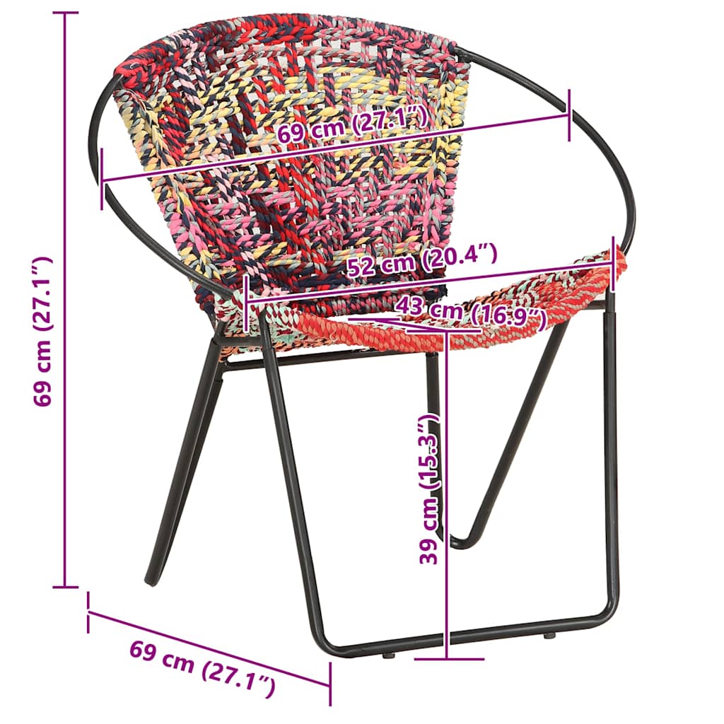 286609 vidaXL Circle Chair Multicolours Chindi Fabric - Multicolour - 69 x 69 x 69 cm