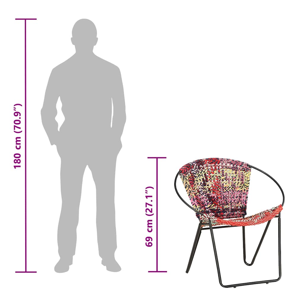 286609 vidaXL Circle Chair Multicolours Chindi Fabric - Multicolour - 69 x 69 x 69 cm