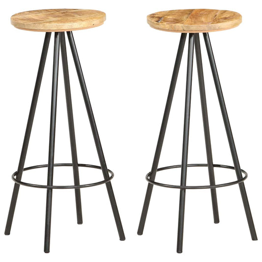 vidaXL Bar Stools 2 pcs Rough Mango Wood - Brown - 73 cm