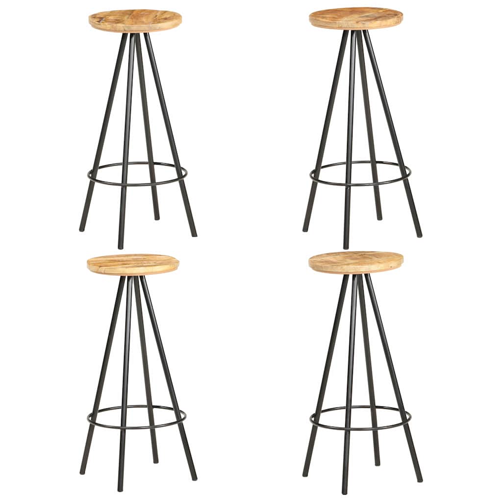 vidaXL Bar Stools 4 pcs Rough Mango Wood - Brown - 73 cm