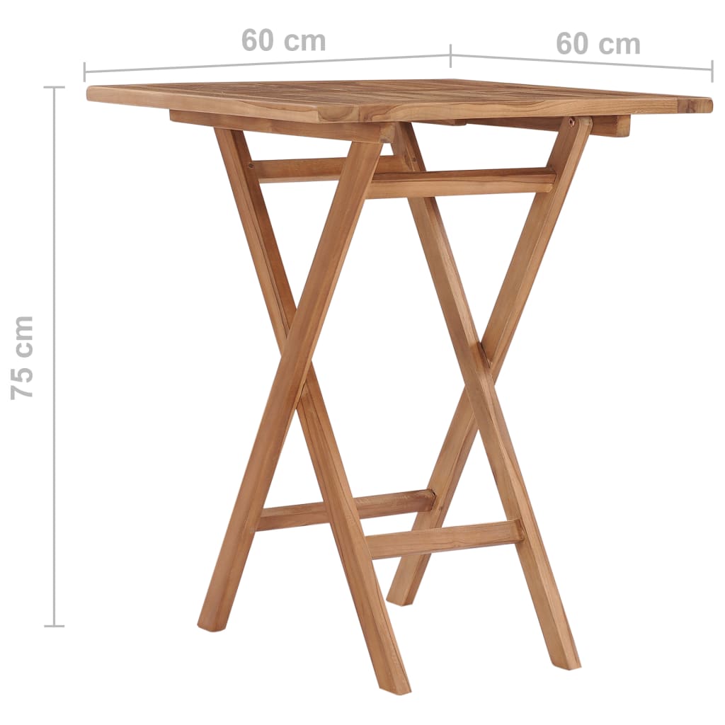 vidaXL Folding Garden Table 60x60x75 cm Solid Teak Wood - Brown