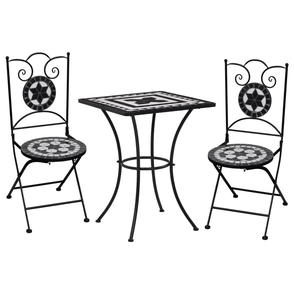 vidaXL Mosaic Bistro Set | Black and White