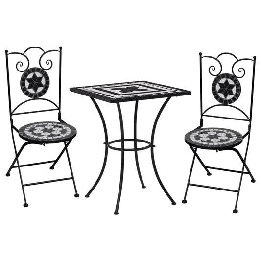 vidaXL Mosaic Bistro Set | Black and White