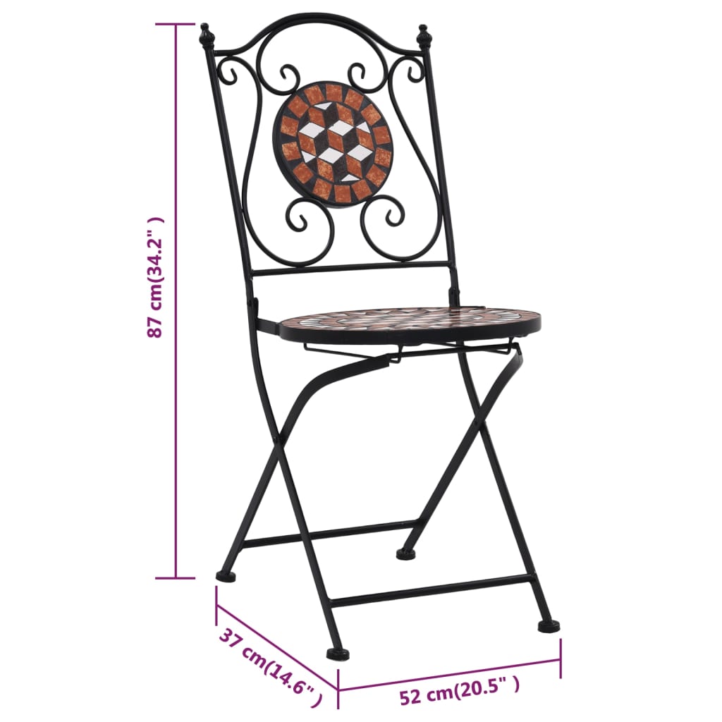 vidaXL Mosaic Bistro Set | Terracotta | Powder-coated iron, ceramic tile