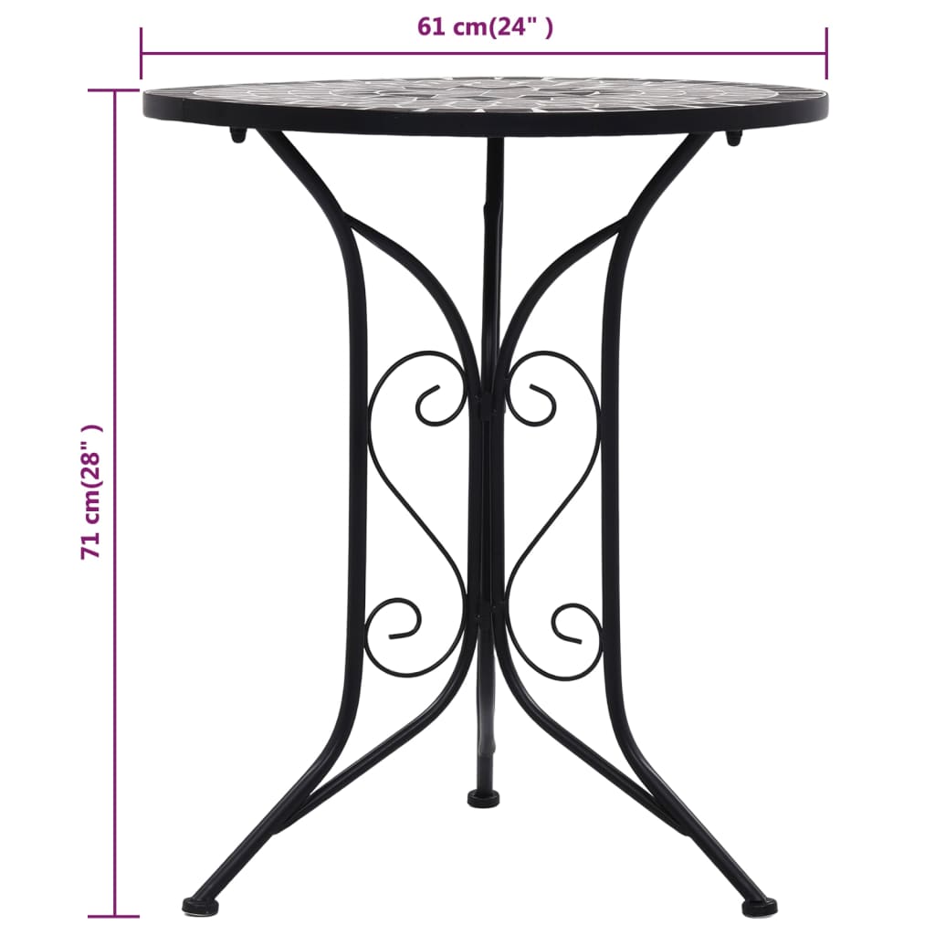 vidaXL Mosaic Bistro Set | Grey and Black | Powder-coated iron and ceramic